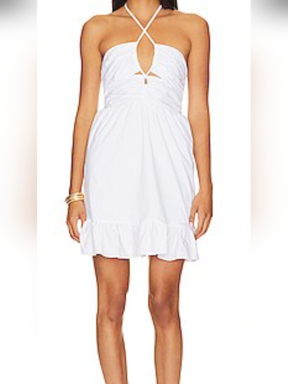 Bailey 44 halter  White Keyhole Ruffle-Hem Summer Dress size L new with tags
